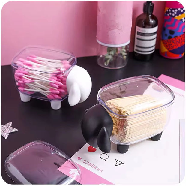 Sheep Storage Box Creative Mini Plastic Container Cotton Swab Storage Jewelry Box Household Dust-Proof Desktop Makeup Organizer