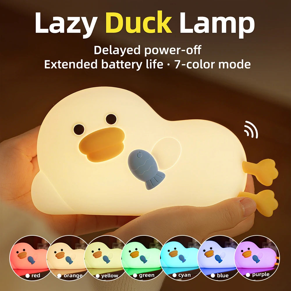 Cute Duck Silicone LED Night Light Dimmable Nursery Squishy Rechargeable Timing Cartoon Sleep Night Lamp for Baby Room Decor