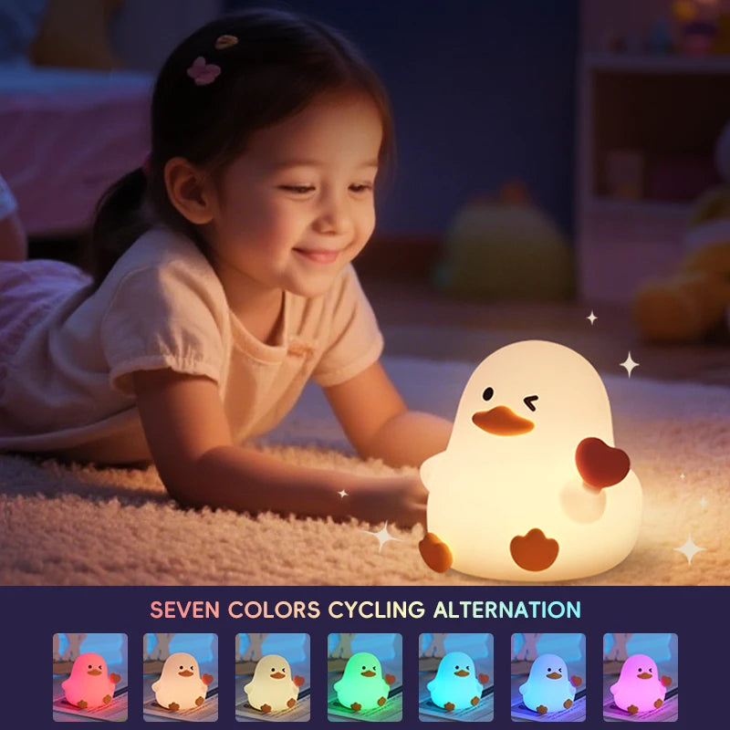 Cute Duck Silicone LED Night Light Dimmable Nursery Squishy Rechargeable Timing Cartoon Sleep Night Lamp for Baby Room Decor