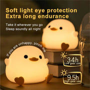 Cute Duck Silicone LED Night Light Dimmable Nursery Squishy Rechargeable Timing Cartoon Sleep Night Lamp for Baby Room Decor