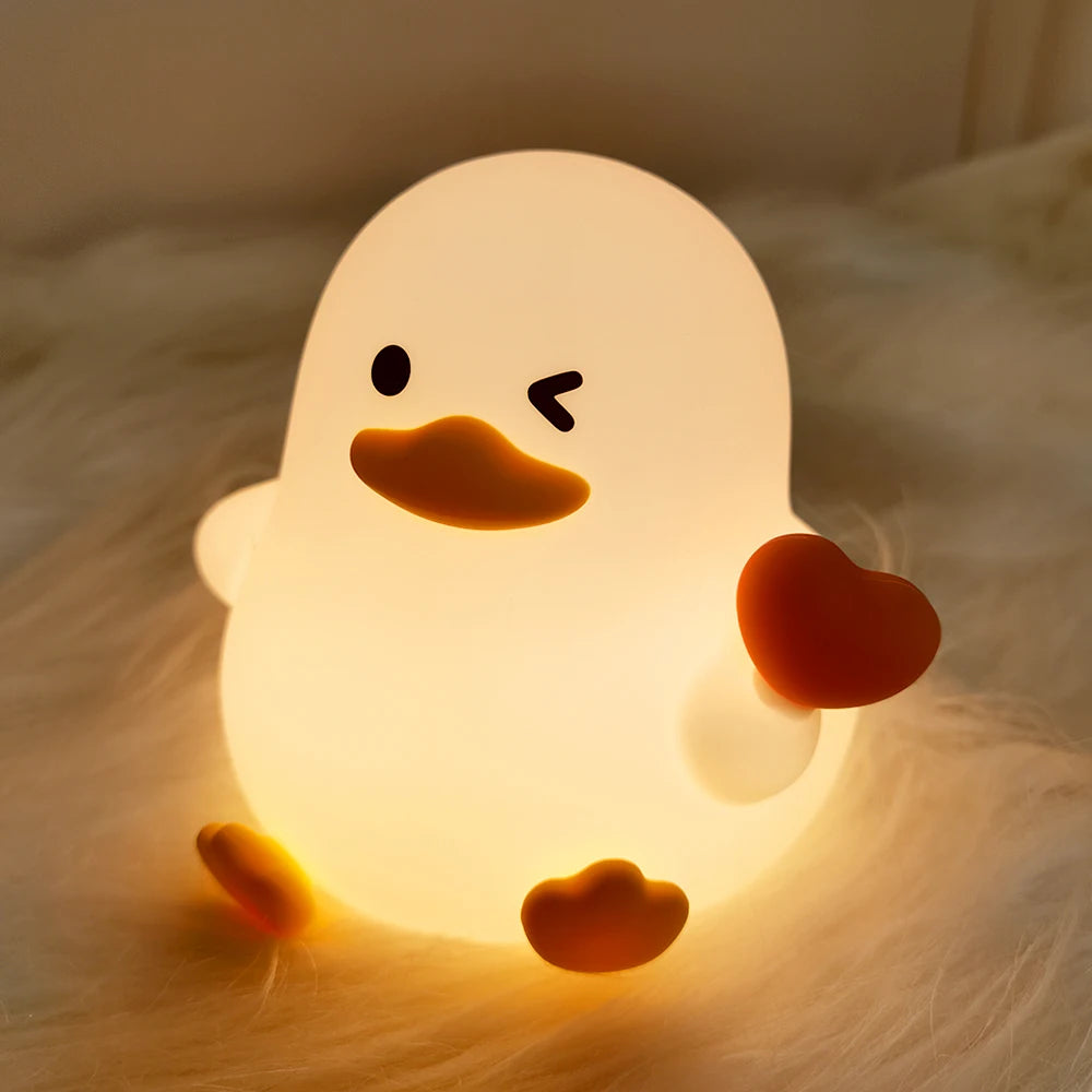 Cute Duck Silicone LED Night Light Dimmable Nursery Squishy Rechargeable Timing Cartoon Sleep Night Lamp for Baby Room Decor