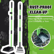 Pooper Scooper, Dog Pooper Scooper Long Handle Stainless Metal Tray and Rake Set