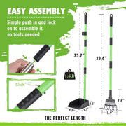 Pooper Scooper, Dog Pooper Scooper Long Handle Stainless Metal Tray and Rake Set