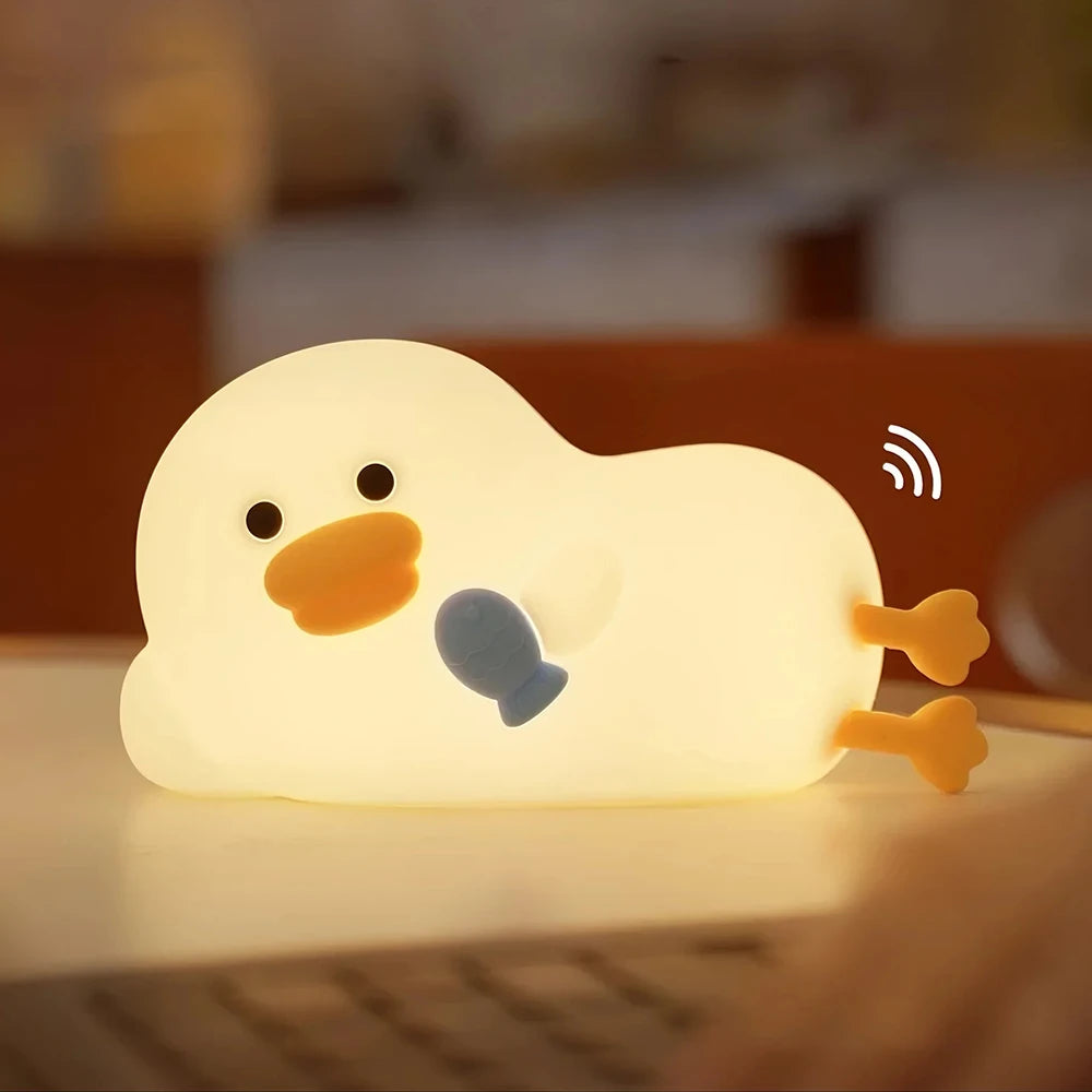 Cute Duck Silicone LED Night Light Dimmable Nursery Squishy Rechargeable Timing Cartoon Sleep Night Lamp for Baby Room Decor