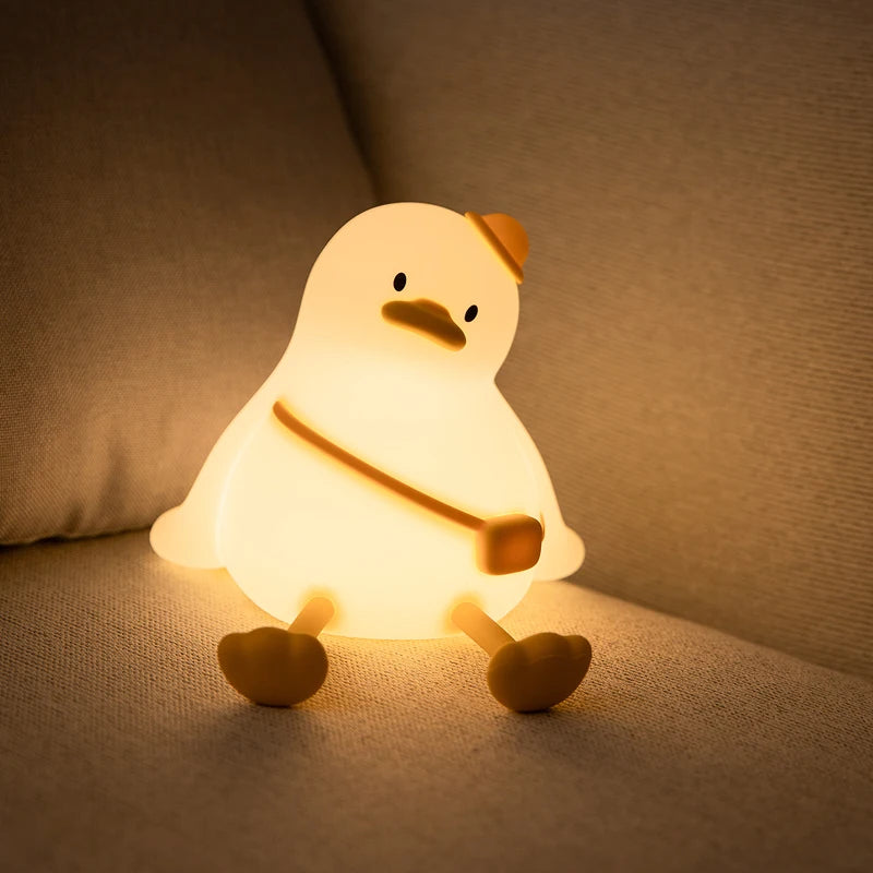 Cute Duck Silicone LED Night Light Dimmable Nursery Squishy Rechargeable Timing Cartoon Sleep Night Lamp for Baby Room Decor