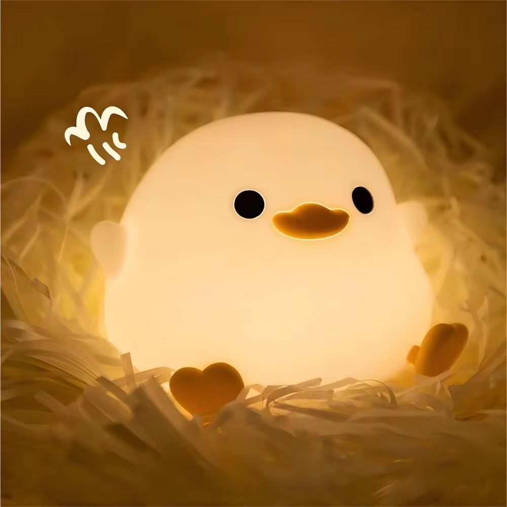 Cute Duck Silicone LED Night Light Dimmable Nursery Squishy Rechargeable Timing Cartoon Sleep Night Lamp for Baby Room Decor