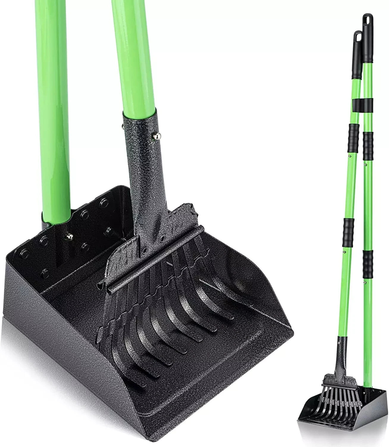Pooper Scooper, Dog Pooper Scooper Long Handle Stainless Metal Tray and Rake Set