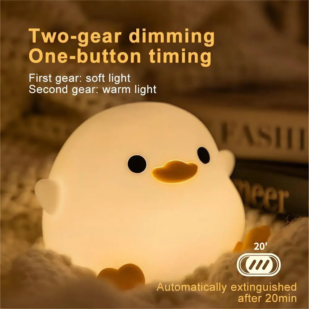 Cute Duck Silicone LED Night Light Dimmable Nursery Squishy Rechargeable Timing Cartoon Sleep Night Lamp for Baby Room Decor