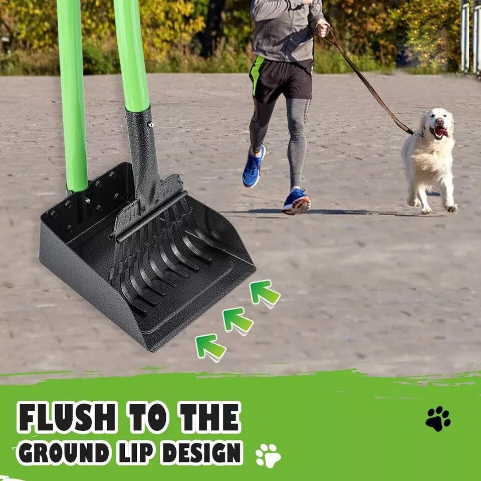 Pooper Scooper, Dog Pooper Scooper Long Handle Stainless Metal Tray and Rake Set