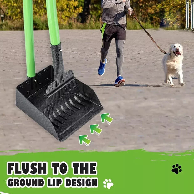 Pooper Scooper, Dog Pooper Scooper Long Handle Stainless Metal Tray and Rake Set