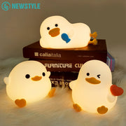 Cute Duck Silicone LED Night Light Dimmable Nursery Squishy Rechargeable Timing Cartoon Sleep Night Lamp for Baby Room Decor