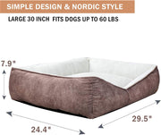 Rectangle Washable Dog Bed,Warming Comfortable Square Pet Bed Simple Design Style,Durable Dog Crate Bed for Medium Large Dogs (30 INCH, Brown)